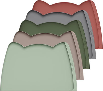 OHMO Dog Food Mat(Sage Green, 24 * 15'') w/Residue Collection Pocket Silicone Pet Feeding Mat for Floor High Edges Anti Spills Waterproof Cat Water Bowl Tray, Easy Clean Placemat