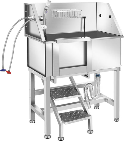 Professional Dog Washing Station, Stainless Steel Dog Bathing Station, Dog Wash Station, Storage Drawer, Upgrade Parts, Home, Commercial,34" L-RAMP