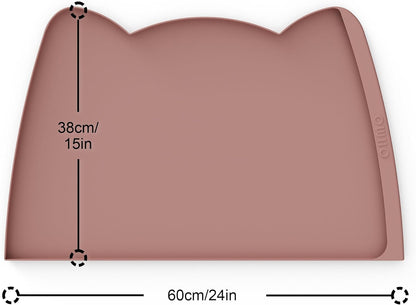 OHMO Dog Food Mat(Rose, 24 * 15'') w/Residue Collection Pocket Silicone Pet Feeding Mat for Floor High Edges Anti Spills Waterproof Cat Water Bowl Tray, Easy Clean Placemat