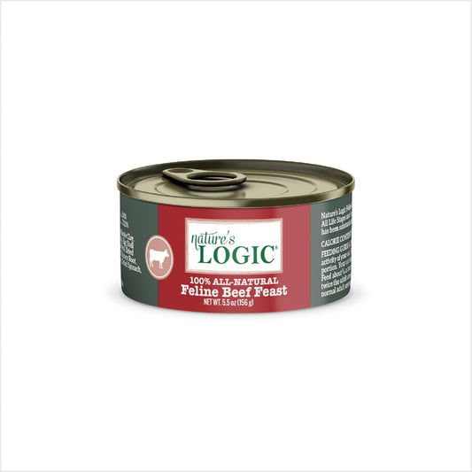 Nature's Logic Wet Can Cat Food - Feline Beef Feast 95% Animal Ingredients - No Synthetic Vitamins