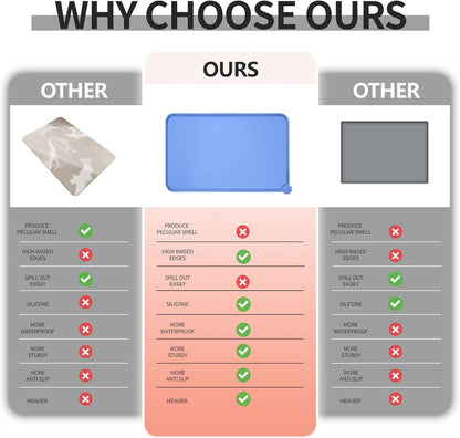 Waterproof Pet Feeding Mat with High Raised Edges, Heavier and Thicker Placemats for Cat Dog Water Bowl with BPA Free, Dogs Cats Food Mats for Messy Drinkers to Prevent Spill and Protect Floors