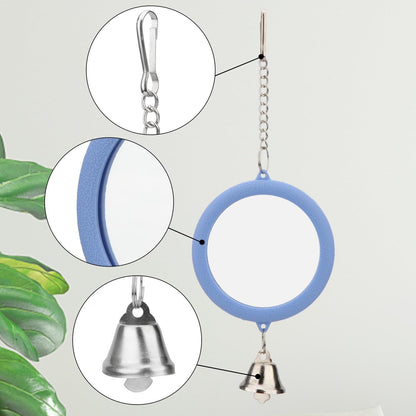 Hypeety Pet Bird Mirror with Bell Interactive Parrot Toy Bird Cage Mirror for Cockatiel Parakeets Canaries Budgie (Blue)
