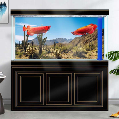 Reptile Habitat Background, Retro Desert Oasis Cactus Terrarium Background 30X12 in Background with 8 EVA Double-Sided Tape