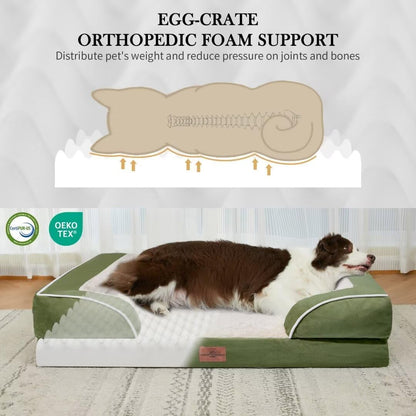 Comfort Expression XXL Orthopedic Dog Bed for Extra Large Dogs, Orthopedic Foam Dog Beds Washable, Waterproof Pet Sofa Couch with Removable Cover & Non-Slip Bottom(XX-Large,Light Green)