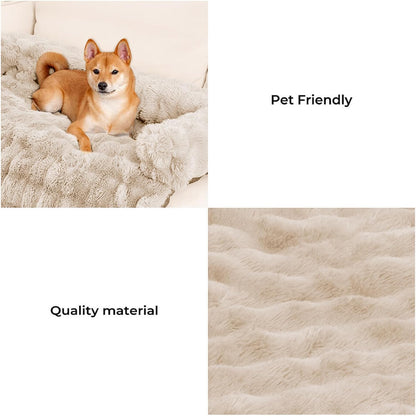 FUNNY FUZZY Pet Fluffy Fuzzy Calming Dog Couch Bed Sofa Protector Washable Pets Mat for Large Medium Small Dogs and Cats (Coffee,37.4 × 33.46 × 6.3 in)