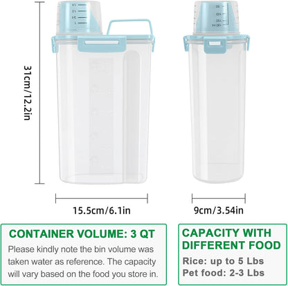 TBMax Rice Container Cereal Storage Container 2 Pack 5 Lbs, Plastic Kitchen Pantry Food Storage Container with Cup, Small Pet Dog Cat Food Dispenser -Blue