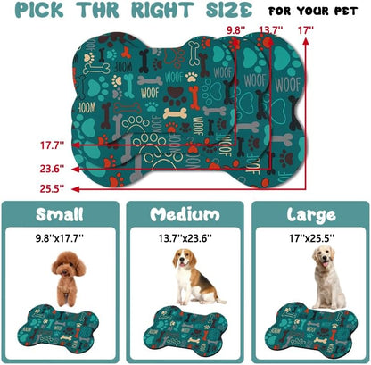 Dog Food Mats for Floors Waterproof, Pet Feeding Absorbent Water Bowl Mat Cat Placemats Green Bone Shape 23.6 * 15.7 inch