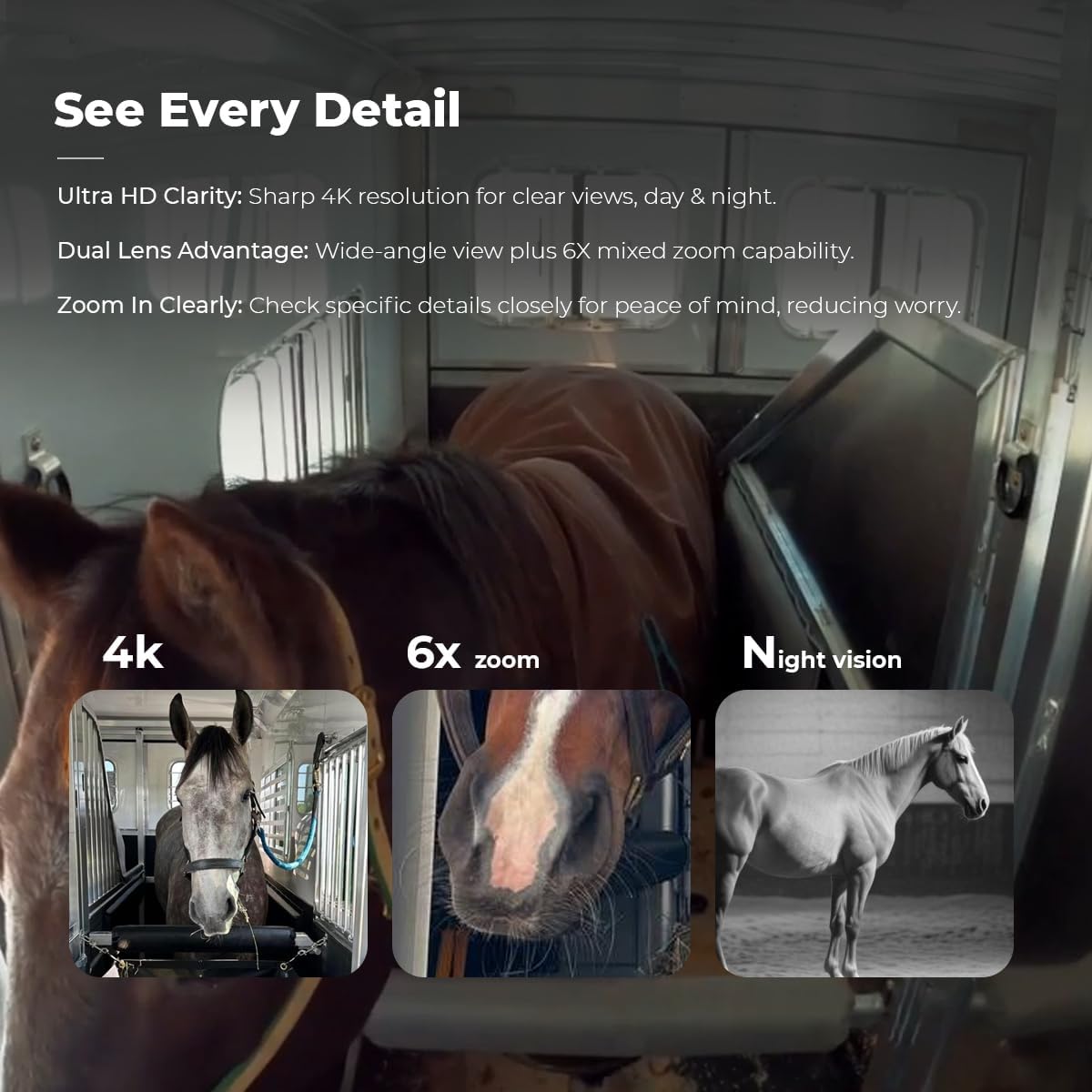 NomadEye Wireless Horse Trailer Camera – 4K Live Video & 2-Way Audio – WiFi Connect – Magnetic Mount – 15Hrs Recording – Night Vision – iOS & Android App (4 Pack)