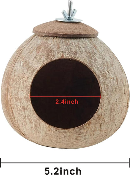 Bird Nest for Cage Natural Coconut Shell Birds House 2 Pack Parakeet Hide Breeding Hut Bird Cage Accessories & Decor Hamster Toys for Parrot Lovebirds Budgies Cockatiel Conure Finch Canary