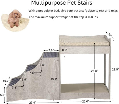 unipaws Pet Bunk Bed with Removable Step for Dogs and Cats, Multi-Level Bed Window Perch Seat Platform with Cushion and Cat Scratch Pad, Indoor Use