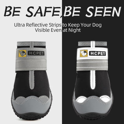 Hcpet Dog Shoes for Large Dogs, Waterproof Dog Booties for Small Medium Dogs, Anti-Slip Dog Boots & Paw Protectors for Hot Pavement Winter Snow Hiking with Reflective Straps Black Size 7