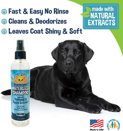 Bodhi Dog Waterless Shampoo - Natural Dry Shampoo for Dogs & Cats - Neutralizes Pet Odor - No Rinse Required - Made of Natural Extracts - Safe for Sensitive Skin - Oatmeal & Apple (8 Fl Oz)