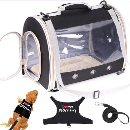 Small Animal Travel Backpack Carrier,Portable Bearded Dragon Bag for Sugar Glider,Hedgehog,Rat,Bunny,Rat,Outdoor Used (Black, Carrier L+ I Leash)