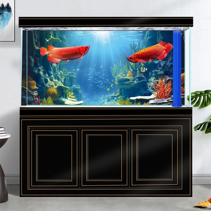 36X18IN Blue Sea Floor Aquarium Background, Natural Underwater World 3D Effect Fish Tank Decorations Background, Art Terrarium Background with 8 EVA Double-Sided Tape