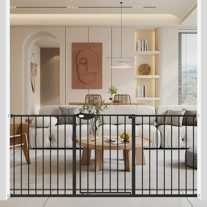 WAOWAO Triple Lock Baby Gate Extra Wide 81.49-86.22" Pressure Mounted Walk Through Swing Auto Close Safety Black Metal Dog Pet Puppy for Stairs,Doorways