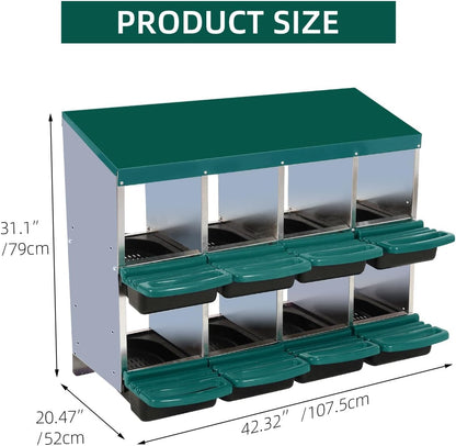 Chicken Nesting Box, 8 Hole 2 Layer Hen Nest Boxes, Nesting Boxes for Chickens, Roll Away Eggs Laying Boxes,Cleanable Pull Out Hen Roosting Boxes