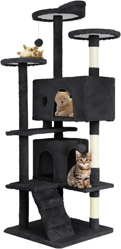 54.7 inches Cat Tower for Indoor Cats, Multi-Level Cat Condos with Scratching Posts, Hanging Toys, Dark Gray