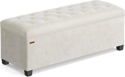 SONGMICS Velvet Storage Ottoman Bench, Foot Rest with Legs, 15.7 x 43 x 15.7 Inches, End of Bed Bench, Storage Chest, Load up to 660 lb, for Living Room, Bedroom, Entryway, Cream White ULSF089W01