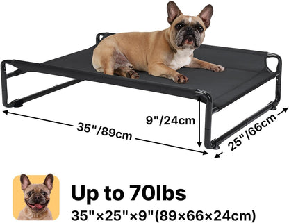 Veehoo Original Outdoor Elevated Dog Bed, Cooling Raised Dog Cot for Medium Dogs, Portable Standing Pet Hammock Platform with Washable Breathable Mesh, No-Slip Feet, Medium, Black, CWC2201
