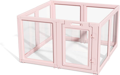 DIY Clear Acrylic Dog Playpen House,Quick Easy Assembly and Disassembly,Strong Floor Suction,Indoor and Outdoor Use,Easy Cleansing Puppy Fence (Skin Pink, 30.3" H, 8PCS)