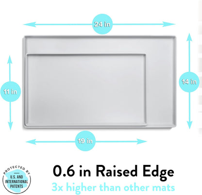 CatGuru Cat Food Mat, Small & Large Pet Feedingd Mat, 100% Waterproof Cat Mats for Food and Water, Silicone Mats for Pet Bowls, Non-Slip Placemat for Water Bowl or Fountain (Large, Silver)