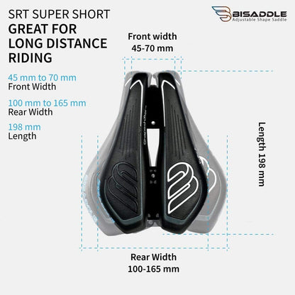 SRT Super Short Noseless Pain-Free Adjustable Bicycle Saddle Black with Titanium Rails Custom Fit Comfort, one Size