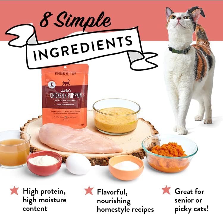 Human-Grade Mixed Variety Pack Wet Cat Food Pouch — Moist, Soft Cat Food Mixer, Topper, and Rotational Meal (6 Chicken, 6 Salmon) by Portland Pet Food Company