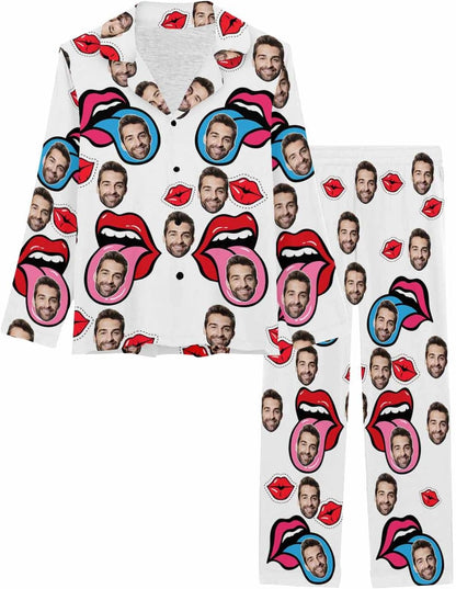 MyPupSocks Custom Face Pajamas for Women Set, Personalized Photo Long Sleepwear XS-XXL