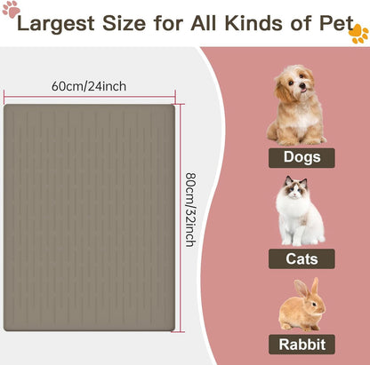 Large Dog Mats for Food and Water, 32"x24" Waterproof Pet Food Mats for Floor Nonslip Silicone Bowl Mats with Raised Edges