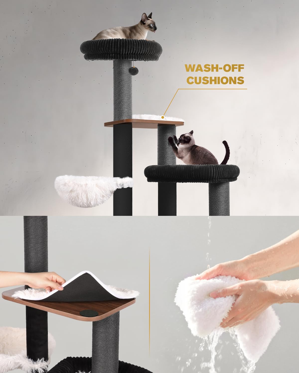 Purrlato 63" Heavy Duty Cat Tree for Indoor Cats. Chosen for real quality, fits naturally into