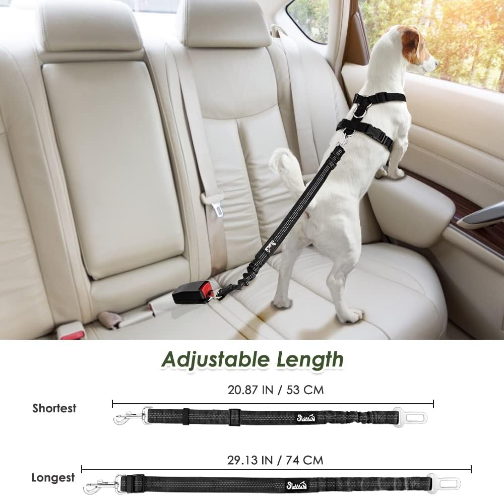 SlowTon Dog Seat Belt Harness for Car, Dog Car Harness Adjustable Mesh Breathable & Dog Seatbelt Safety Tether with Elastic Bungee for Small Medium Large Pets(Black, Single Clip, XXS)