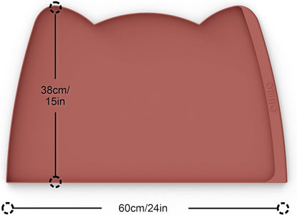 OHMO Dog Food Mat(Erythrinus, 24 * 15'') w/Residue Collection Pocket Silicone Pet Feeding Mat for Floor High Edges Anti Spills Waterproof Cat Water Bowl Tray, Easy Clean Placemat