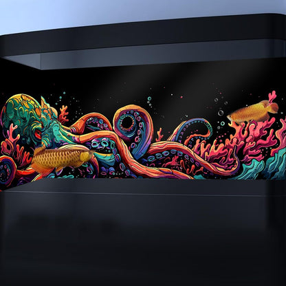 24X12IN Blacklight Octopus Sea Monster HD 3D Black Light Aquarium Background UV Reactive Background Terrarium Background with 10 EVA Double-Sided Tape