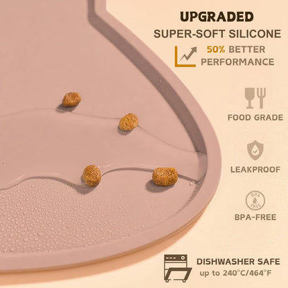 Cat Food Mat, Silicone Pet Feeding Mat for Floor Non-Slip Waterproof Dog Water Bowl Tray Cushion (20" x 12", Tea Rose)