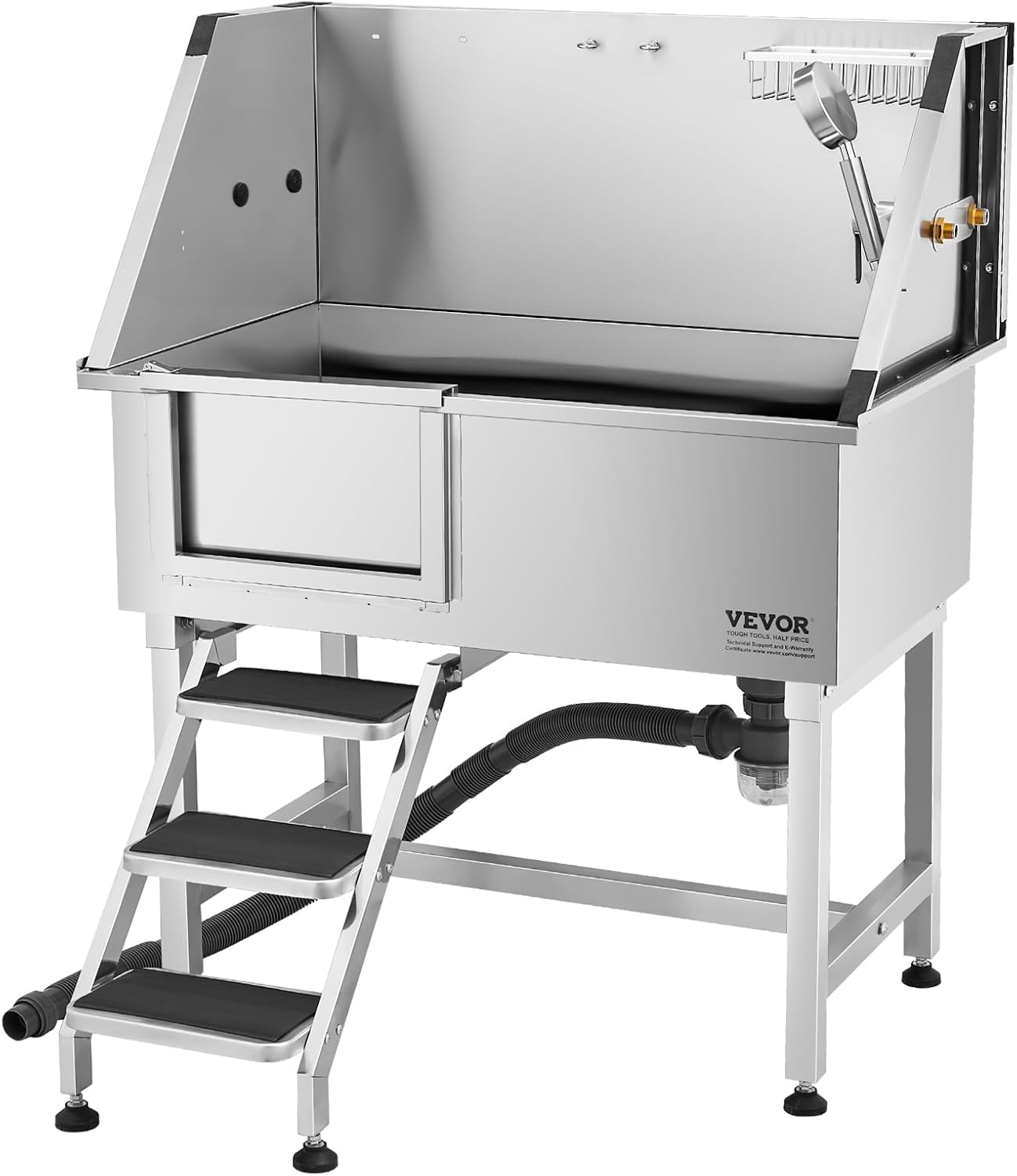 VEVOR Stainless Steel Dog Washing Station, 38 inch Pet Grooming Tub w/Storage Stairs, Faucet & Showerhead & Soap Holder Dog Bathtub for Medium & Small Pets (Left Door)