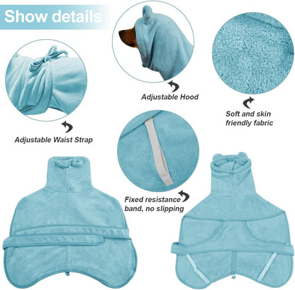 Medium to Large Size Dog Bathrobe, Quick Drying Super Absorbent Used for After Bathing, Warm Dog Towels, Adjustable Hoodies and Belts for Pet Dogs Bath Clothes Products (Blue, 2XL)