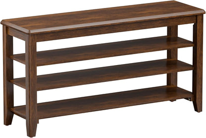 Shoe Bench Storage Rubberwood, Entryway Bench with 3-Tiers Height Adjustable, Shoe Rack Front Door Entrance Organizer for Hallway Living Room, Mudrooms, Walnut,39.4"