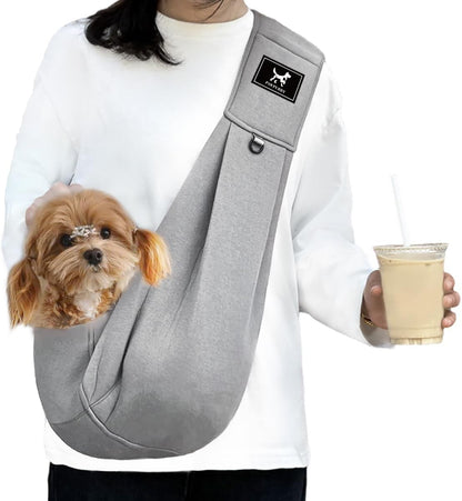 Dog & Cat Carrier Sling, Adjustable Soft Padded Shoulder Puppy Carrier, Hands-Free Dog Carrier Bag with Double Safety Buckles Premium Material for Outdoor Travel (Light Gray, M)