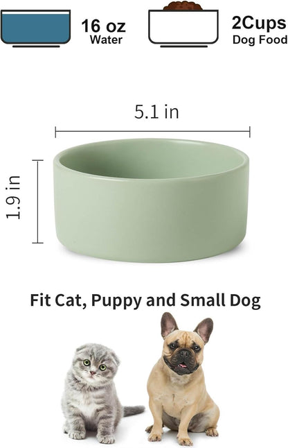UBEE Ceramic Dog Bowl Set of 2, 5.1 inch Dog Dish Cat Food Bowl for Small Dogs and Large Cat, Pet Food Water Dish Feeding, Sage Green