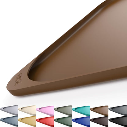 Silicone Pet Feeding Mat with Raised Edge & Residue Collection Pocket for Food and Water, Dog Bowl Mats, Cat Bowls Placemat with High Lip for Floor Waterproof, 24 x 16 x 0.8 Brown