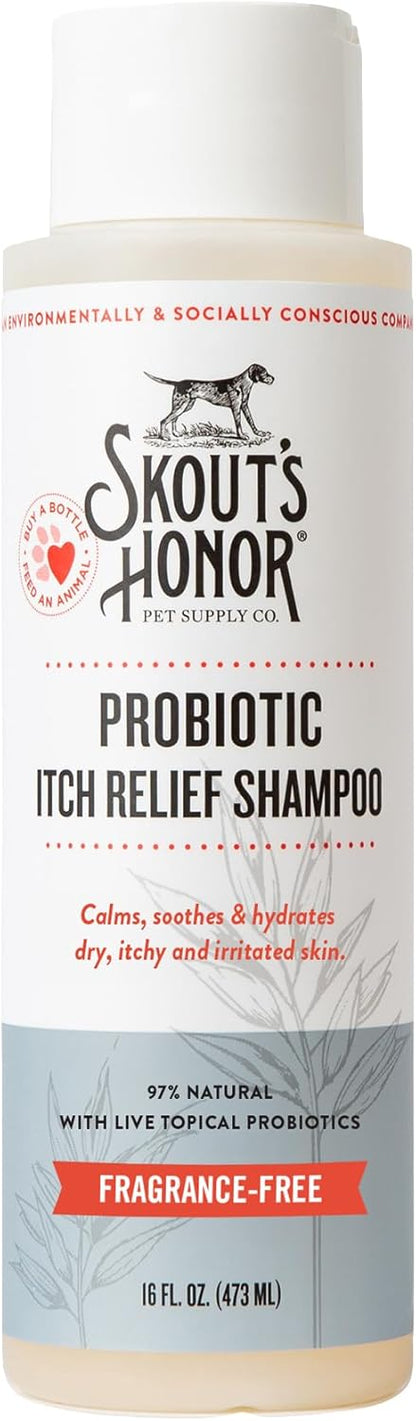 SKOUT'S HONOR Probiotic Itch Relief Shampoo for Pets - Non-Medicated, Fragrance-Free, Paraben & Sulfate-Free, with Avocado Oil & Omega 3's, 16 Fl Oz