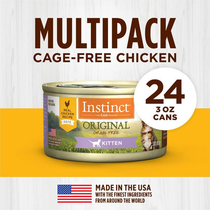 Instinct Original Kitten Wet Cat Food, Pate, Grain-Free - Real Chicken, 3 oz. Cans (Pack of 24)