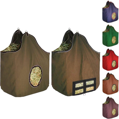 Derby Originals Large 24 OZ Canvas Horse Hay Bag 2 Sided Combo Design X Wide Gusset and 6 Month Warranty