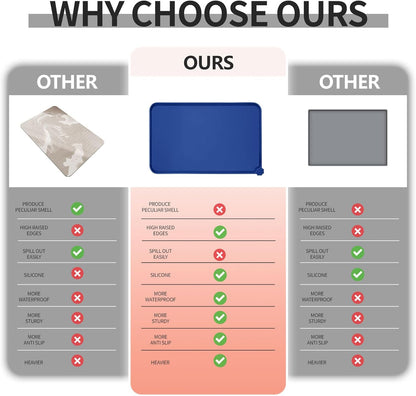 Waterproof Pet Feeding Mat with High Raised Edges, Heavier and Thicker Placemats for Cat Dog Water Bowl with BPA Free, Dogs Cats Food Mats for Messy Drinkers to Prevent Spill and Protect Floors