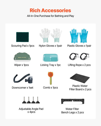 VEVOR Professional 304 Stainless Steel Dog Bathing Station, 61 inch Pet Grooming Tub w/Anti-Slip ramp, Storage Drawer, Cold Hot Faucet Showerhead, for Large & Medium & Small (Left Door, with Drawer)