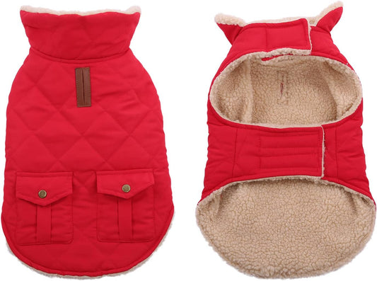 Queenmore Warm Coat for Cold Weather, Quilting Winter Jacket With Ultra Thick Plush Lining and Storage Pockets (Red, X-Small)