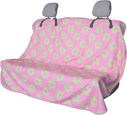 Back Seat Cover for Car Trucks Van SUV,Waterproof Rear Bench Towel Seat Covers for Dogs and Kids,Automotive Backseat Protector (Flower and Pink)