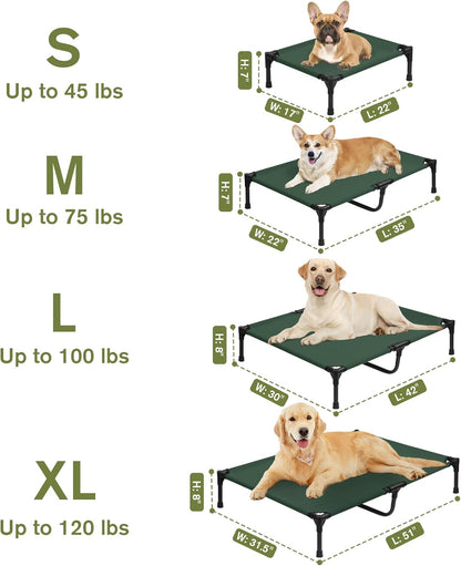 XL Elevated Dog Bed 51 Inch - Waterproof Raised Cooling Cot for 121lb Dogs, with Washable Breathable Mesh, All-Weather Outdoor Dog Bed with Non-Slip Feet, Green