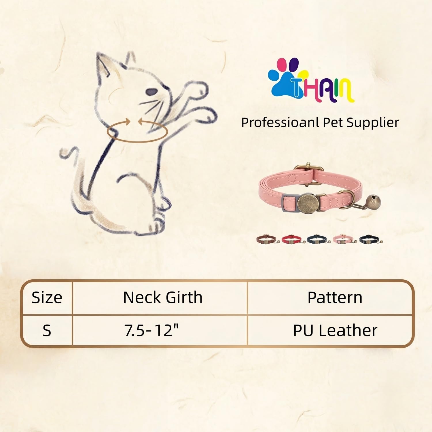 THAIN Leather Cat Collar with Bell Breakaway. Chosen for real quality, fits naturally into modern