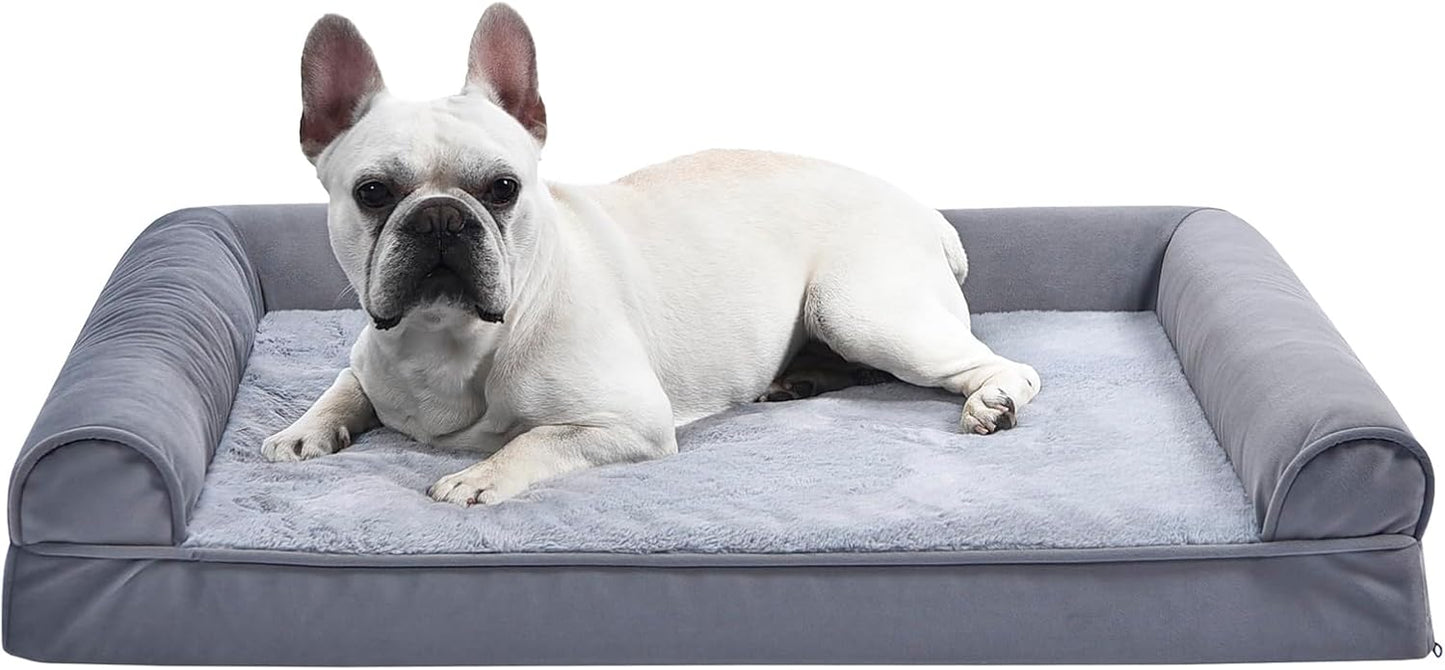 Amazon Basics Living Room Couch Dog Bed with Premium Foam, Pressure-Relief Support for Dogs up to 55lbs, Machine Washable Cover, Large Sized (36" x 27"), Grey